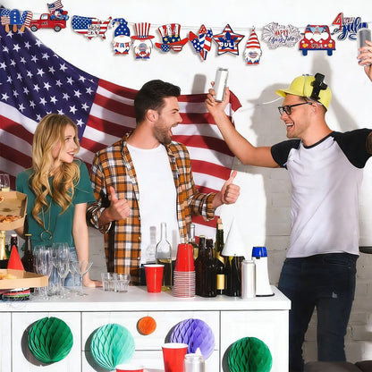 12pcs 4th of July Ornaments for Tree with Ropes Patriotic USA Flag Hanging Decorations Independence Day Wooden Hanging Decor Red White Blue Patriotic Christmas Tree for Summer Party Home Supplies