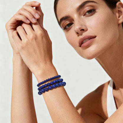 Bolinailo 3Pcs Natural Healing Crystal Bracelets for Women Men, 4mm 6mm 8mm Beaded Stretch Bracelet Set, Lapis Lazuli Natural Stone Gemstone Jewelry Gifts for Meditation, Reiki & Yoga