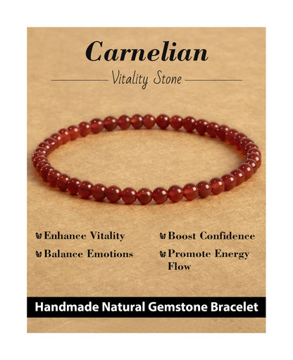 Landorilo Beaded Bracelet for Men Women, 4mm Natural Stone Carnelian Healing Crystal Stretch Bracelets, Ideal Christmas Birthday Jewelry Gifts with Energy Card，Replacement Beads Included