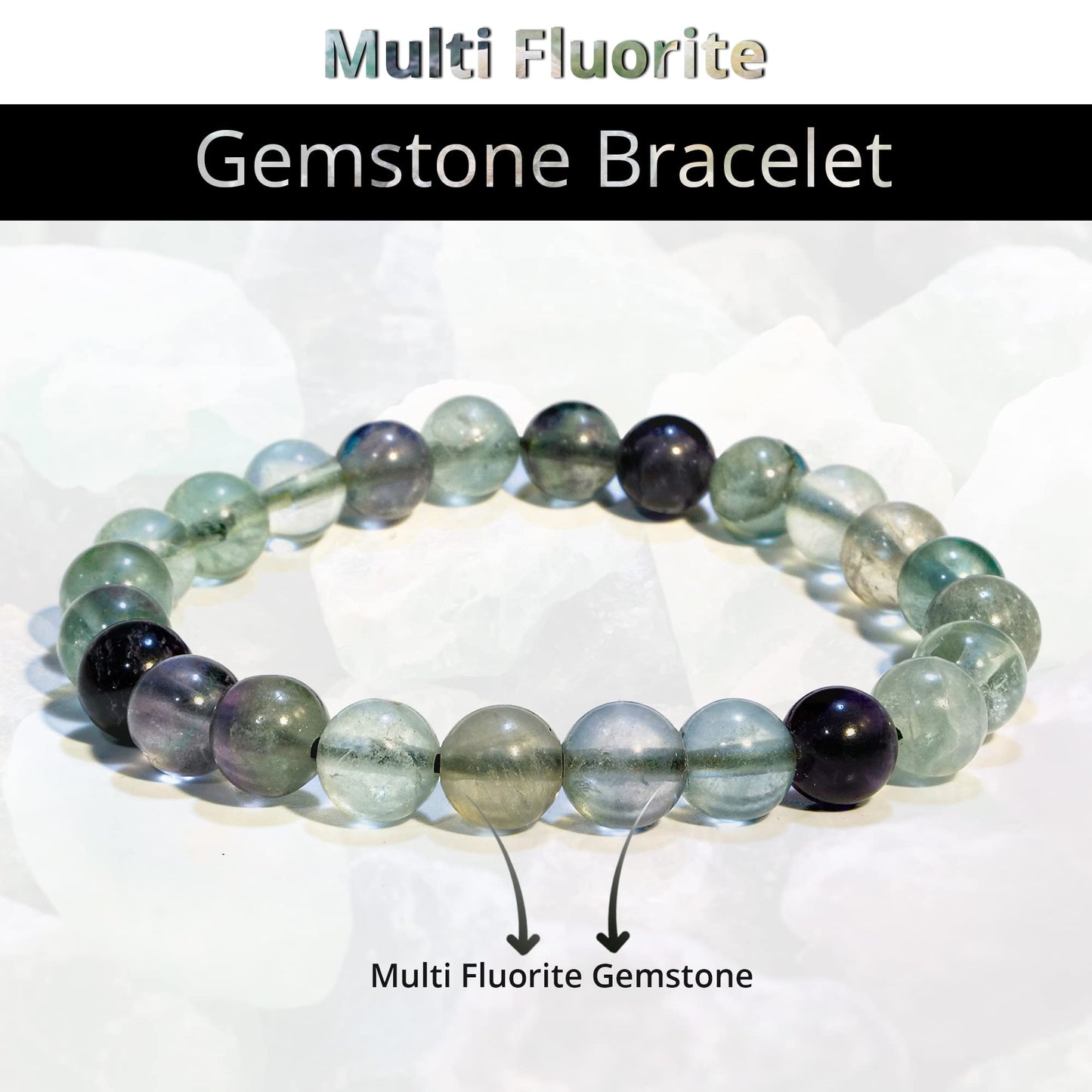 ANAYA AGATE Rainbow Fluorite Bracelet, Healing Crystal Bracelet for Women and Men, 8mm Round Beaded Bracelet for Spiritual Healing, Protection, Positive Energy, Elastic Adjustable Size Gemstone Bead Bracelet
