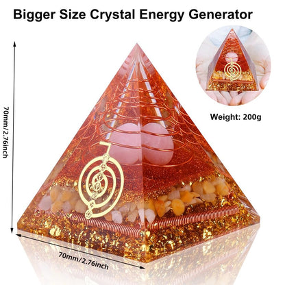 Orgone Pyramid for Positive Energy, Chakra, Wealth, Success - Chakra Orgonite Pyramid with Gemstones, Lucky Crystals, and Attract Lucky Home Decor