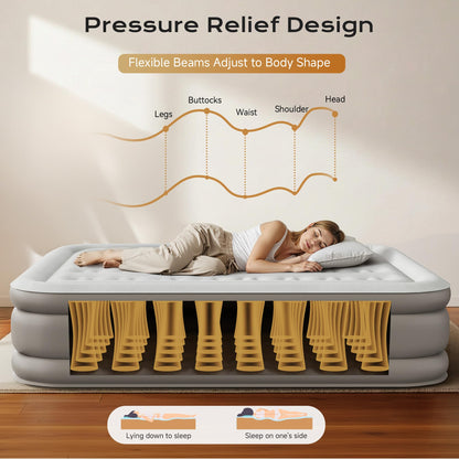 Sebor Air Mattress Queen with Built-in Pump 18", Comfortable Self-Inflating Blow up Mattress with High-Speed Pump, Durable Queen Size Air Mattress with Storage Bag for Guests, Moving, Camping, Travel