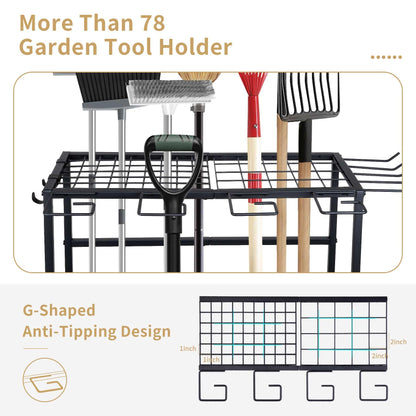 NovaNoka Garden Tool Organizer, Large Yard Tool Tower Rack for Garage Organization and Storage, Gardening Tool Stand for Shed or Outdoor, Metal Garden Tool Holder Up to 78 Tools, Shovel, Rake, Black