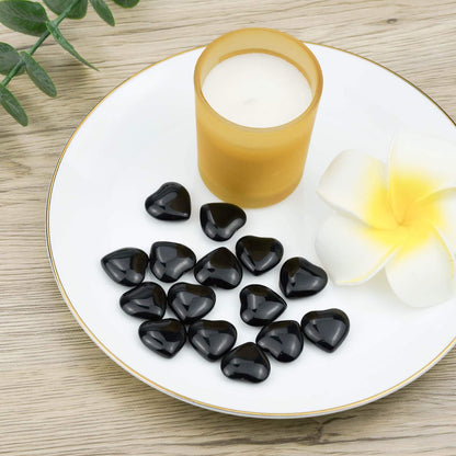 Marrywindix 15 Packs 0.8 Inch Healing Crystal Natural Black Obsidian Heart Love Carved Palm Worry Stone Chakra Reiki Balancing