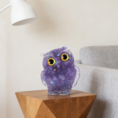 OwMell Owl Statue Tumbled Stone Gemstone Owl Figurine Home Decor Shelf Decor 2.5" - Deep Purple