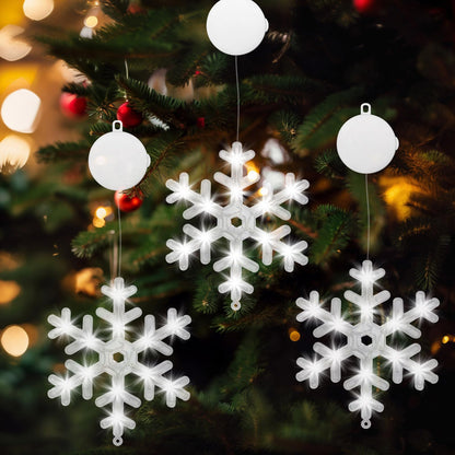 GAOJIETXD1 3 PCS Christmas Window Lights, Snowflake Hanging Lights with Timer Flashing Modes, Indoor Outdoor Xmas Decor for Home Party