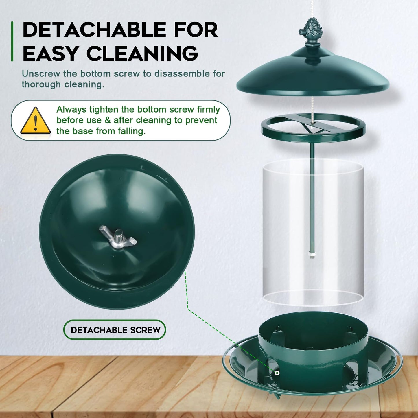Gbekery Metal Bird Feeders for Outdoors Hanging, Weather Resistant Wild Bird Feeder with 360 Degree Feeding Tray, Green