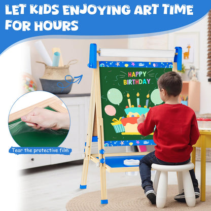 Easel for Kids Toys,Toddler Art Easel, Boy Toys for Ages 5-7,Adjustable Wooden Magnetic White Board and Chalk Board with Art Supplies, 4 5 6 7 8 9 10 Year Old Boys Birthday Gifts
