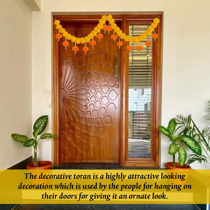 SMIZZY ; (RE) TOUCHING LIVES Fluffy Flowers Marigold Toran Garland Bandarwal for Entrance Door | Main Door | Mandir | Home | Wedding Decorations Items 50 Inch Long Yellow White