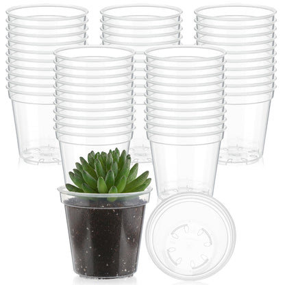 Yaomiao 30 Pcs 5 Inch Clear Mini Plastic Plant Pot Nursery Seedling Pots Seed Starter with Drainage Holes for Indoor Outdoor Garden Succulent Plants Cuttings Transplanting