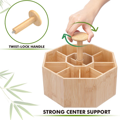 CraftGenes Bamboo Rotating Pen Organizer for Desk, 360° Spinning Desk Organizer with 10 Compartments, Wooden Pencil Holder, Desk Caddy for Office Supplies, Marker Organizer for Office Home School