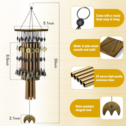 YLYYCC Wind Chimes for Outside, 30"Memorial Wind Chimes with 24 Copper Tubes and 16 Copper Bell for Garden,Patio,Window Wind Chime Hanging Decoration,Bronze Memorial Sympathy Wind Chime Gifts for Mom