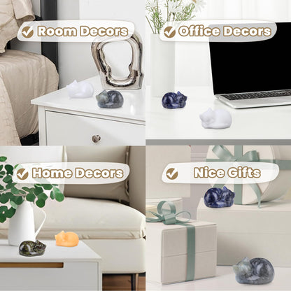 YATOJUZI 2" Cat Decor Figurines Clear Quartz Crystals Sleeping Cats Decor Hand Carved Cute Crystal Animal Statues Decors Room Home Office Desk Decorations Cat Gifts for Women