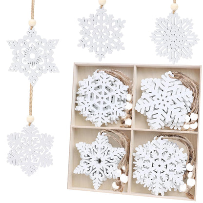 16Pcs White Snowflakes Ornaments Wooden Snowflake Christmas Ornament for Winter Home Tree Garland Christmas Decoration Holiady Crafts 8 Styles White Hollowed Hanging Ornaments