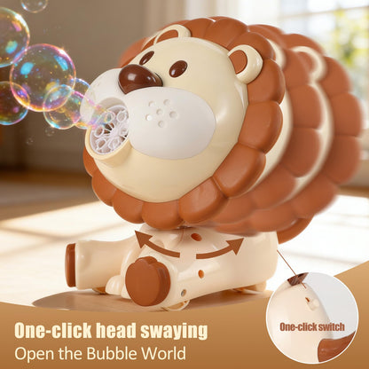 Lion Automatic Bubble Machine for Toddler Kid Toy 1 2 3 4 5 6 7 8 1yr Year Old Little Girl Boy Gift Lawn Mover Maker Blower Summer Outdoor Push Toys Rechargeable Easter Christmas Birthday Present