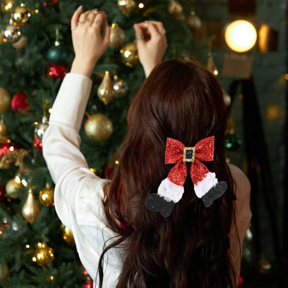 Semato 4 Pcs Christmas Hair Clips for Women and Girls Glitter Sequins Christmas Bow Clips Xmas Red and Green Glitter Hair Accessories Xmas Party Gifts for Women