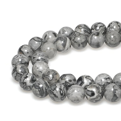 MJDCB AAA Natural Map Stone Beads Gray Picasso Stone Beads for DIY Bracelet Making 15" (8mm)