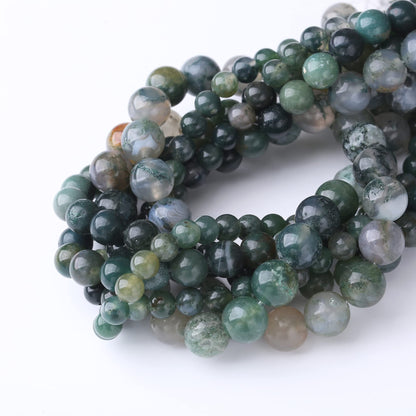 10MM Moss Agate Round Loose Beads Natural Gem Beads Crystal Energy Stone Beads for Jewelry Making DIY Bracelet Necklace