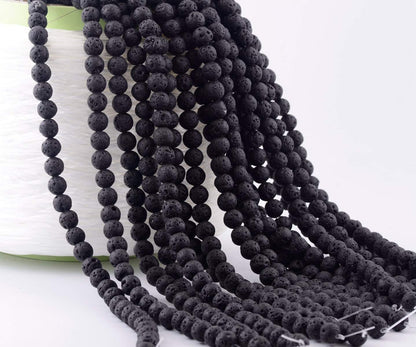 Natural Black Lava Round Genuine Stone Beads - 100pcs, 10mm, Hole 1mm, DIY for Essential Oil Yoga Bracelet Necklace Earrings Jewelry Making