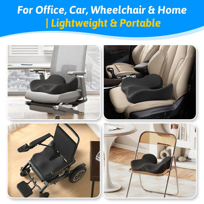 Seat Cushion for Tailbone & Sciatica Pain Relief – Certified & Ergonomist-Designed – Tapered Front Edge Reduces Thigh Pressure – Wide Memory Foam for Office Chair, Car, Wheelchair (Gray)