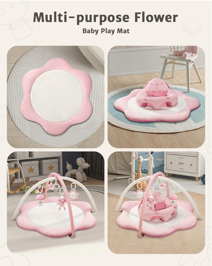 3-in-1 Baby Play Mat, Baby Seats for Infants for Sitting Up, Tummy Time Mat with 5 Detachable Toys, Activity Gym & Playmats for Babies 0-6 6-12 Months, Newborn Babies Shower Gifts