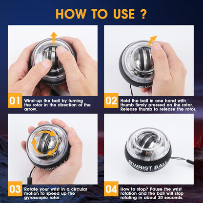 JIN BD Wrist Trainer Ball Auto-Start Gyroscopic Forearm Exerciser Gyro Ball for Strengthen Arms, Fingers, Grip and Muscles Black （No Light）