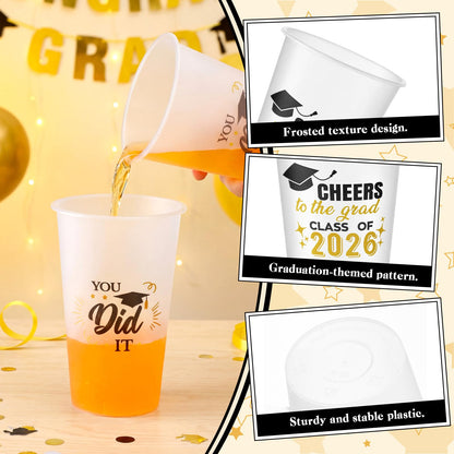 Yungyan 100 Pcs Frosted Graduation Cups 2026 Frosted Plastic Cups 16 oz Disposable Graduation Party Favors Congrats Grad Tableware Decoration for School Supplies