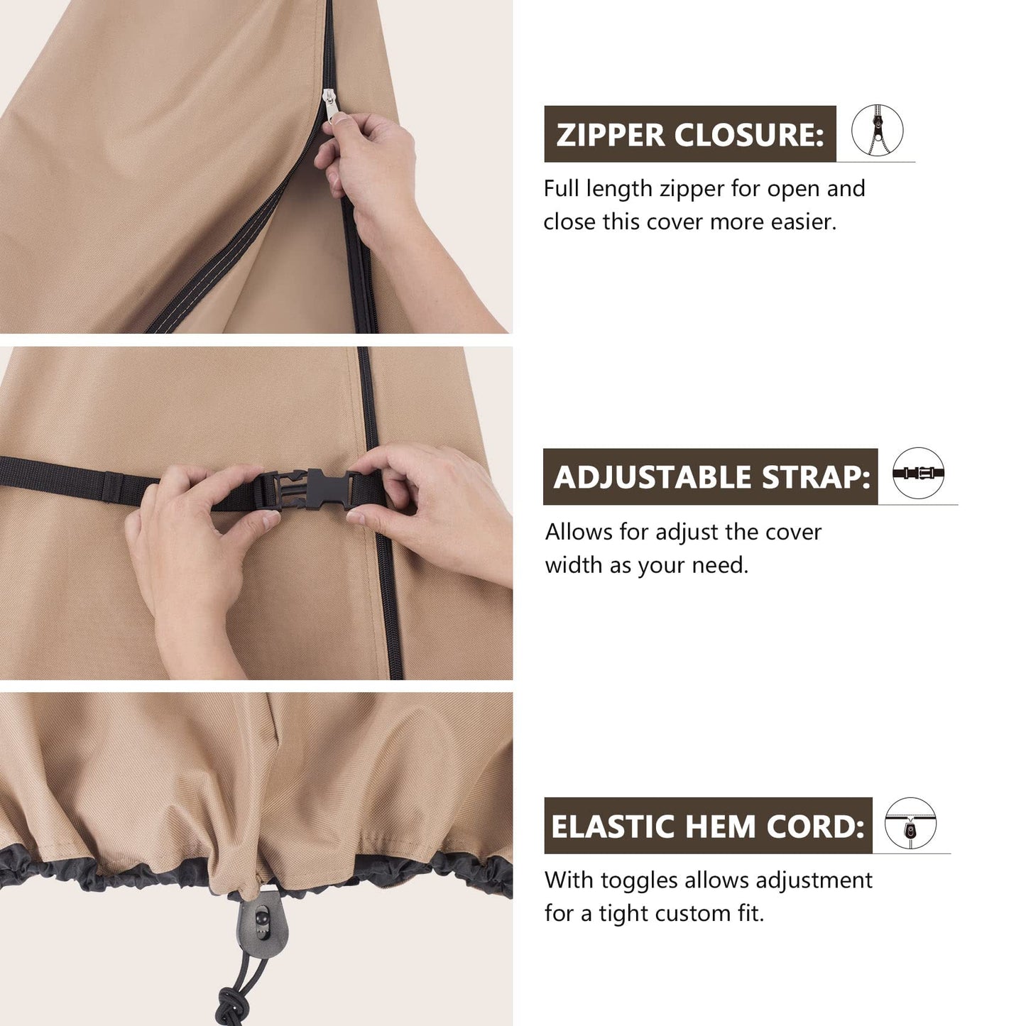 ULTCOVER Patio Parasol 600D Waterproof Outdoor Offset Banana Style Umbrella Cover - Fits Cantilever Offset Umbrella 7.5-11.5 Feet