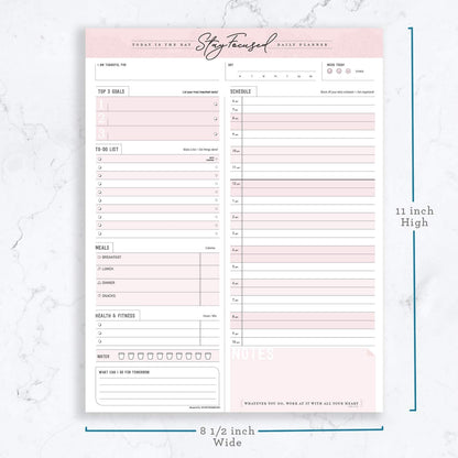 Daily Notepad Planner To Do Schedule - Stay Focused 50 Tear off Premium Made USA (Rose Pink)