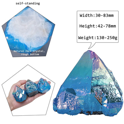 mookaitedecor Angel Aura Quartz Natural Rock Quartz Titanium Coated Crystal Points, Geode Rocks Crystal Cluster Stone Specimen for Meditation Home Decor, Blue