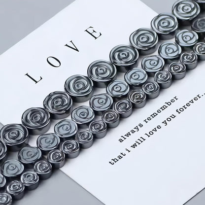 HAAMIIQII 50pcs 8mm Natural Black Hematite Loose Gemstone Beads Rose Flower Shape Spacer Stone Beads for Jewelry Making DIY Bracelets Necklaces Crafting