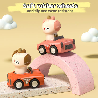 SUPVIB Press to Go Friction Inertia Car, Animal Toddler Toy Cars 1-3, Infant 6-9-12-18 Month Play Figure Vehicle Set, 1st Birthday Gift for 1-2 Year Old Boy Girl