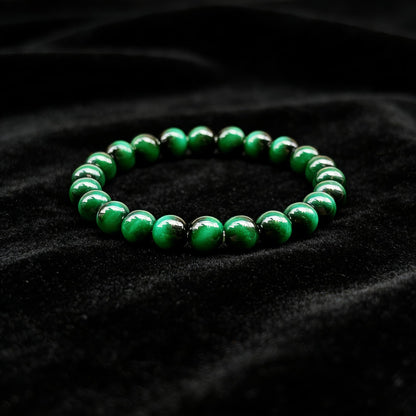 Cryhand Female 8mm Beaded Bracelets For Women Simulated Green Tigers eye Bracelet for Men Handmade Lucky Money Stretchy Crystal Bracelets Best Gifts