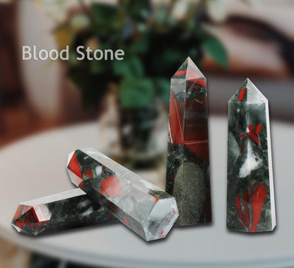 FZBHRO Large Crystal Towers Africa Blood Stone 6 Faceted Quartz Point Obelisk Red Healing Crystal Wand 0.8-1.3 Pound