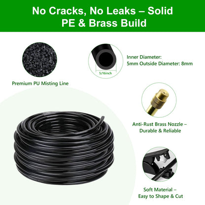 HEKIWAY 60FT Drip Irrigation System for Garden – Automatic Watering Kit with Solid Brass Metal Connectors, 360° Bendable Tubing &16 Adjustable Nozzles for Greenhouse, Lawn, Yard & Plants