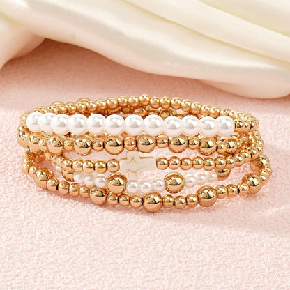 Harry and Henry Gold Beaded Bracelets for Women Gold Pearl Elegant Stackable Bracelets Set Trendy Jewelry Gifts Birthday Valentines Day Gifts for Women