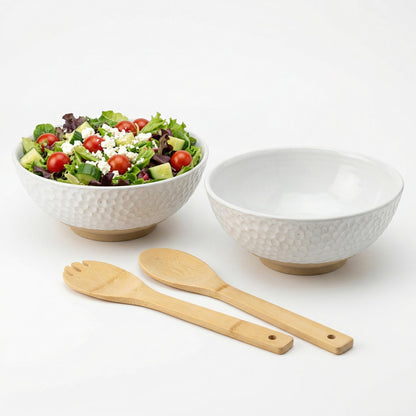 Wgtalation Large Ceramic Dinner Bowl Set - 2-Piece Handmade Salad Bowl Set, 58 oz Each, Dishwasher and Oven Washable, Vanilla White 9.5”