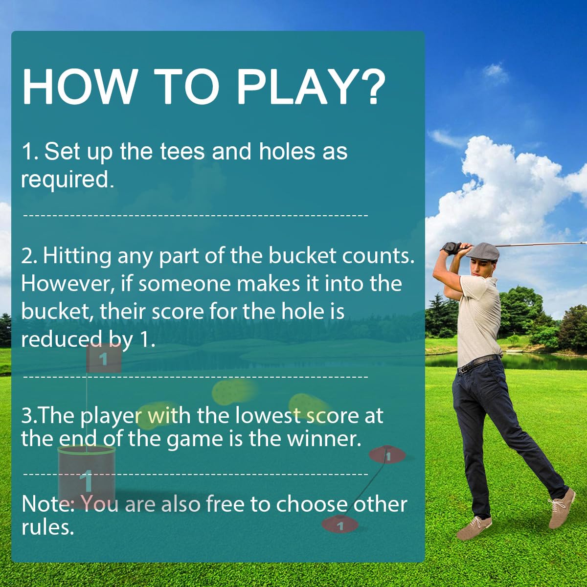 Golf Yard Bucket Games, 6 Holes Golf Practice Game with Flag, Indoor Outdoor Golf Chipping Game for Park, Beach, Backyard, Lawn