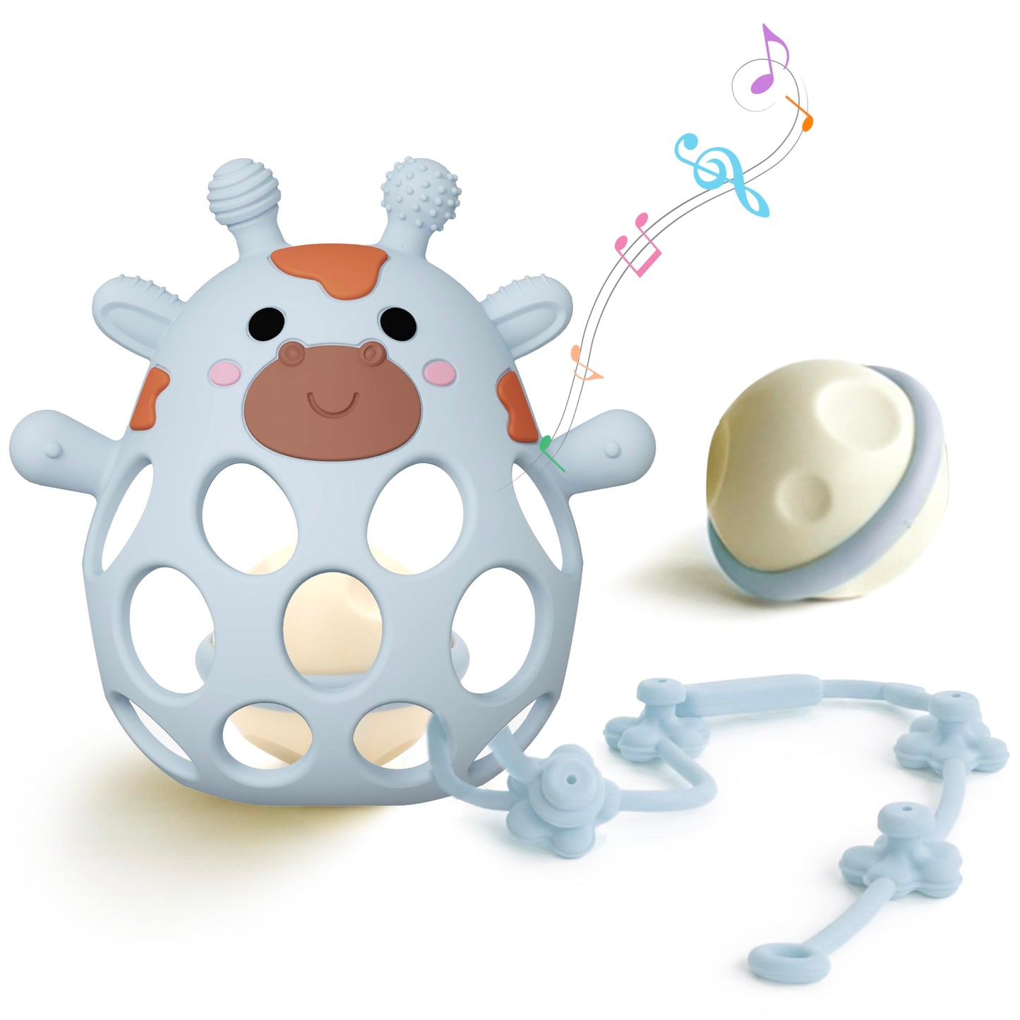 Giraffe Baby Teether with Pacifier Clip - 3 in 1 Teething Toy, Baby Rattle & Clip Set, Sensory Silicone BPA Free, Baby Toys 0-6 Months, Baby Toys 6-12 Months, Teething Relief for Babies