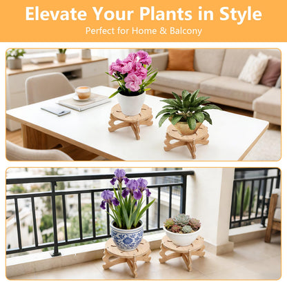 Risirica 2Pc Plant Stand Indoor,Natural Bamboo Plant Stand Indoor,No Screws Required Stable Outdoor Plant Pot Stand for 5-15 lnch Pots,Mid-Century Modern Plant Stool for Living Room, Balcony, Office