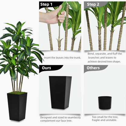 ASTIDY Artificial Dracaena Tree 5FT - Faux Tree with Gray Tall Planter - Fake Tropical Yucca Floor Plant in Pot - Artificial Silk Tree for Home Office Living Room Decor Indoor