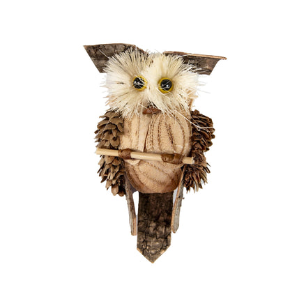 Berfutall-Woodland Animal Owl Ornaments, Wood and Sisal, Set of 6 Assorted, Christmas Tree, Thanksgiving Decor