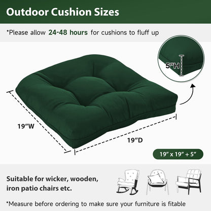 HOMELYSIAN 19x19 Outdoor Chair Cushions Set of 4, Tufted Wicker Patio Furniture Cushions, Thick Outdoor Seat Cushions for Lawn Chairs, Overstuffed and Water Resistant, Green