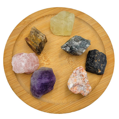 7Pcs Energy Crystals for Good Fortune Natural Raw Crystals Set of Black Tourmaline,Amethyst,Labradorite,Rose Quartz,Citrine,Sunstone,Tiger's Eye (Crystals for Good Fortune)