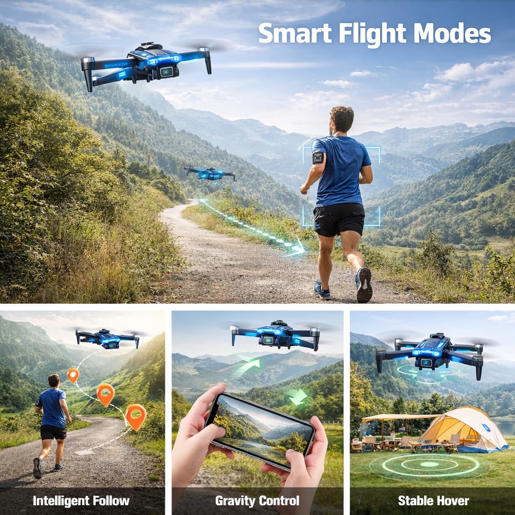 Drone with Camera 1080P with Brushless Motor Mini Drone for Beginner, Long Fly Time, One Key Start, Headless Mode, 2 Batteries, RC Quadcopter Helicopter Toy Gifts for Teen Boys and Girls