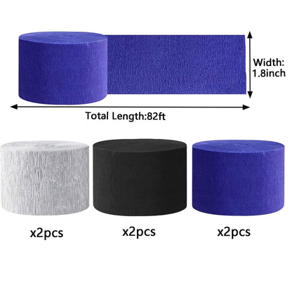 We Moment Black and Blue Silvery Crepe Paper Streamers Party Streamer 1.8 Inch Widening 6 Rolls,Black Blue Party Decorations Streamer 82 feet per roll for Birthday Party Decorations