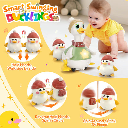 KETIEE Tummy Time Baby Toys 6-12 Months: Musical Dancing Duck Family for Babies, Little Ducks Crawling Toy Set, Interactive Duck Infant Toys for 1-2rd Boys Girls Birthday