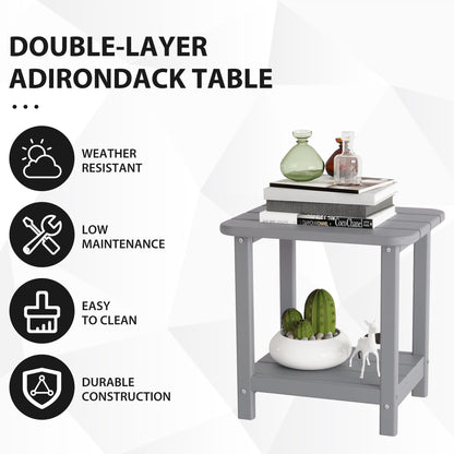 Sundale Outdoor 18" Small Side Table, Patio HDPE All Weather Small Adirondack End Table Water Resistant 2 Tier Rectangular Outside Table for Pool, Garden, Beach, Grey