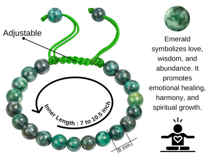 Amazing Gemstone Emerald Bracelet for Women Men's Gifts - Protection Healing Crystal Bracelet - 8mm Gemstone Beaded Adjustable Bracelet Pulseras Para Hombres Mujer Stocking Stuffers