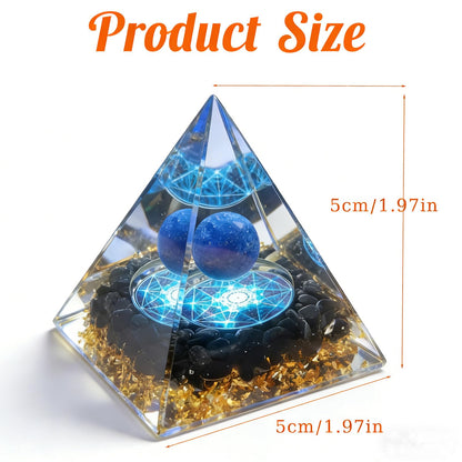 Orgone Pyramid, Small Healing Crystal Pyramid Porstive Energy Generator, for Reduce Stress, Balance Chakra, Meditation, Attract Luck, Accumulate Wealth&Health (Blue)